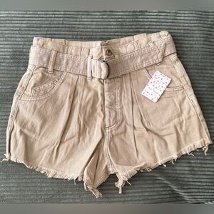 Free People High Waist Tan Women's Shorts with belt